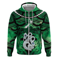 Personalised Maori Matariki Manaia Kakariki Hoodie Maori Kowhaiwhai Pattern Galaxy LT01 Zip Hoodie Green - Polynesian Pride