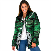 Personalised Maori Matariki Manaia Kakariki Padded Jacket Maori Kowhaiwhai Pattern Galaxy LT01 Women Green - Polynesian Pride