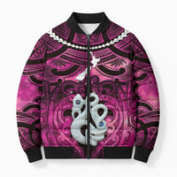 Personalised Maori Matariki Manaia Mawhero Bomber Puffer Jacket Maori Kowhaiwhai Pattern Galaxy LT01 Unisex Pink - Polynesian Pride