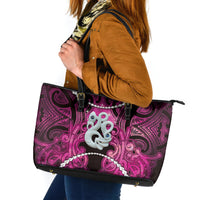 Maori Matariki Manaia Mawhero Leather Tote Bag Maori Kowhaiwhai Pattern Galaxy LT01 Pink - Polynesian Pride