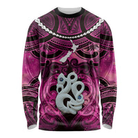 Personalised Maori Matariki Manaia Mawhero Long Sleeve Shirt Maori Kowhaiwhai Pattern Galaxy LT01 Unisex Pink - Polynesian Pride