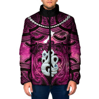 Personalised Maori Matariki Manaia Mawhero Padded Jacket Maori Kowhaiwhai Pattern Galaxy LT01 Men Pink - Polynesian Pride