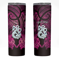 Personalised Maori Matariki Manaia Mawhero Skinny Tumbler Maori Kowhaiwhai Pattern Galaxy LT01 Pink - Polynesian Pride