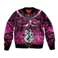 Personalised Maori Matariki Manaia Mawhero Sleeve Zip Bomber Jacket Maori Kowhaiwhai Pattern Galaxy LT01 Unisex Pink - Polynesian Pride