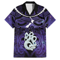 Personalised Maori Matariki Manaia Waiporoporo Family Matching Puletasi and Hawaiian Shirt Maori Kowhaiwhai Pattern Galaxy LT01 Dad's Shirt - Short Sleeve Purple - Polynesian Pride
