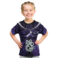 Personalised Maori Matariki Manaia Waiporoporo Kid T Shirt Maori Kowhaiwhai Pattern Galaxy LT01 Purple - Polynesian Pride