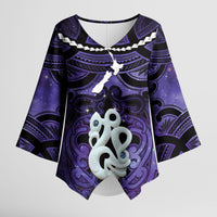 Personalised Maori Matariki Manaia Waiporoporo Kimono Sleeve Blouse Maori Kowhaiwhai Pattern Galaxy LT01 Female Purple - Polynesian Pride