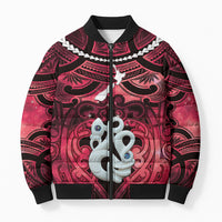Personalised Maori Matariki Manaia Whero Bomber Puffer Jacket Maori Kowhaiwhai Pattern Galaxy LT01 Unisex Red - Polynesian Pride