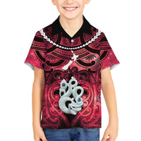 Personalised Maori Matariki Manaia Whero Family Matching Tank Maxi Dress and Hawaiian Shirt Maori Kowhaiwhai Pattern Galaxy LT01 Son's Shirt Red - Polynesian Pride