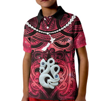 Personalised Maori Matariki Manaia Whero Kid Polo Shirt Maori Kowhaiwhai Pattern Galaxy LT01 Kid Red - Polynesian Pride