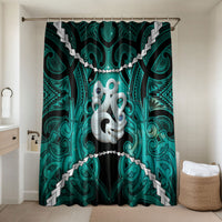 Maori Matariki Manaia Turquoise Bathroom Set Maori Kowhaiwhai Pattern Galaxy LT01 Shower Curtain Only Turquoise - Polynesian Pride