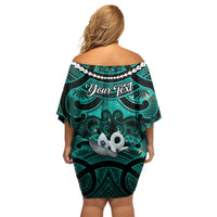 Personalised Maori Matariki Manaia Turquoise Off Shoulder Short Dress Maori Kowhaiwhai Pattern Galaxy