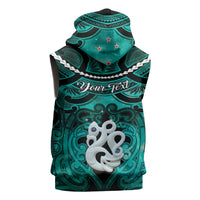 Personalised Maori Matariki Manaia Turquoise Sleeveless Zip Hoodie Maori Kowhaiwhai Pattern Galaxy LT01 - Polynesian Pride