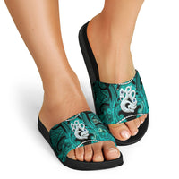 Maori Matariki Manaia Turquoise Slide Sandals Maori Kowhaiwhai Pattern Galaxy LT01 - Polynesian Pride