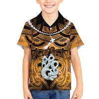 Personalised Maori Matariki Manaia Kowhai Family Matching Summer Maxi Dress and Hawaiian Shirt Maori Kowhaiwhai Pattern Galaxy LT01 Son's Shirt Yellow - Polynesian Pride