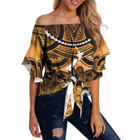 Personalised Maori Matariki Manaia Kowhai Off Shoulder Wrap Waist Top Maori Kowhaiwhai Pattern Galaxy LT01 - Polynesian Pride