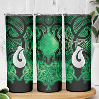 Personalised Maori Matariki Hei Matau Kakariki Skinny Tumbler Maori Kowhaiwhai Pattern Galaxy LT01 - Polynesian Pride