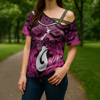 Personalised Maori Matariki Hei Matau Mawhero Cross Shoulder Shirt Maori Kowhaiwhai Pattern Galaxy LT01 - Polynesian Pride