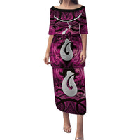 Personalised Maori Matariki Hei Matau Mawhero Puletasi Maori Kowhaiwhai Pattern Galaxy LT01 Long Dress Pink - Polynesian Pride