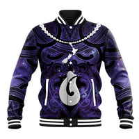 Personalised Maori Matariki Hei Matau Waiporoporo Baseball Jacket Maori Kowhaiwhai Pattern Galaxy LT01 Unisex Purple - Polynesian Pride