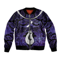 Personalised Maori Matariki Hei Matau Waiporoporo Bomber Jacket Maori Kowhaiwhai Pattern Galaxy LT01 Unisex Purple - Polynesian Pride