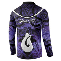 Personalised Maori Matariki Hei Matau Waiporoporo Button Sweatshirt Maori Kowhaiwhai Pattern Galaxy LT01 - Polynesian Pride
