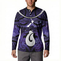 Personalised Maori Matariki Hei Matau Waiporoporo Button Sweatshirt Maori Kowhaiwhai Pattern Galaxy LT01 - Polynesian Pride