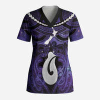 Personalised Maori Matariki Hei Matau Waiporoporo Scrub Top Maori Kowhaiwhai Pattern Galaxy LT01 Adult Purple - Polynesian Pride