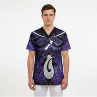 Personalised Maori Matariki Hei Matau Waiporoporo Scrub Top Maori Kowhaiwhai Pattern Galaxy LT01 - Polynesian Pride