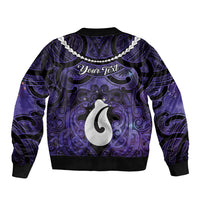 Personalised Maori Matariki Hei Matau Waiporoporo Sleeve Zip Bomber Jacket Maori Kowhaiwhai Pattern Galaxy LT01 - Polynesian Pride