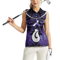 Personalised Maori Matariki Hei Matau Waiporoporo Women Sleeveless Polo Shirt Maori Kowhaiwhai Pattern Galaxy LT01 - Polynesian Pride