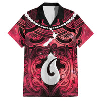 Personalised Maori Matariki Hei Matau Whero Family Matching Mermaid Dress and Hawaiian Shirt Maori Kowhaiwhai Pattern Galaxy LT01 Dad's Shirt - Short Sleeve Red - Polynesian Pride