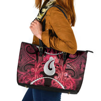 Maori Matariki Hei Matau Whero Leather Tote Bag Maori Kowhaiwhai Pattern Galaxy LT01 Red - Polynesian Pride