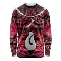 Personalised Maori Matariki Hei Matau Whero Long Sleeve Shirt Maori Kowhaiwhai Pattern Galaxy LT01 Unisex Red - Polynesian Pride