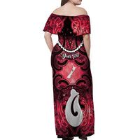 Personalised Maori Matariki Hei Matau Whero Off Shoulder Maxi Dress Maori Kowhaiwhai Pattern Galaxy LT01 - Polynesian Pride