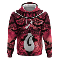 Personalised Maori Matariki Hei Matau Whero Zip Hoodie Maori Kowhaiwhai Pattern Galaxy LT01 Pullover Hoodie Red - Polynesian Pride