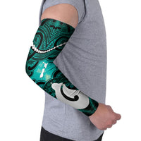 Personalised Maori Matariki Hei Matau Turquoise Arm Sleeves Maori Kowhaiwhai Pattern Galaxy LT01 - Polynesian Pride
