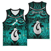 Personalised Maori Matariki Hei Matau Turquoise Basketball Jersey Maori Kowhaiwhai Pattern Galaxy LT01 - Polynesian Pride