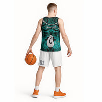 Personalised Maori Matariki Hei Matau Turquoise Basketball Jersey Maori Kowhaiwhai Pattern Galaxy LT01 - Polynesian Pride