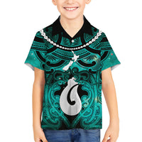Personalised Maori Matariki Hei Matau Turquoise Family Matching Puletasi and Hawaiian Shirt Maori Kowhaiwhai Pattern Galaxy LT01 Son's Shirt Turquoise - Polynesian Pride