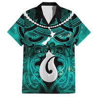 Personalised Maori Matariki Hei Matau Turquoise Hawaiian Shirt Maori Kowhaiwhai Pattern Galaxy