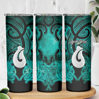 Personalised Maori Matariki Hei Matau Turquoise Skinny Tumbler Maori Kowhaiwhai Pattern Galaxy LT01 - Polynesian Pride