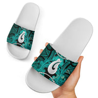 Maori Matariki Hei Matau Turquoise Slide Sandals Maori Kowhaiwhai Pattern Galaxy LT01 - Polynesian Pride