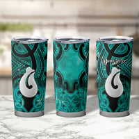 Personalised Maori Matariki Hei Matau Turquoise Tumbler Cup Maori Kowhaiwhai Pattern Galaxy LT01 - Polynesian Pride