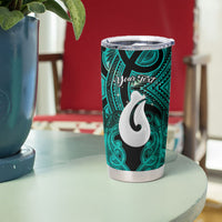 Personalised Maori Matariki Hei Matau Turquoise Tumbler Cup Maori Kowhaiwhai Pattern Galaxy LT01 - Polynesian Pride