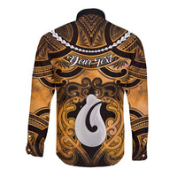 Personalised Maori Matariki Hei Matau Kowhai Long Sleeve Button Shirt Maori Kowhaiwhai Pattern Galaxy LT01 - Polynesian Pride