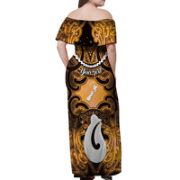 Personalised Maori Matariki Hei Matau Kowhai Off Shoulder Maxi Dress Maori Kowhaiwhai Pattern Galaxy LT01 - Polynesian Pride