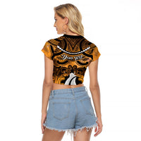 Personalised Maori Matariki Hei Matau Kowhai Raglan Cropped T Shirt Maori Kowhaiwhai Pattern Galaxy LT01 - Polynesian Pride
