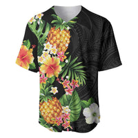 Hawaii Pineapple Tropical Baseball Jersey Colorful Hibiscus Plumeria LT01 Black - Polynesian Pride