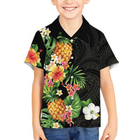Hawaii Pineapple Tropical Family Matching Short Sleeve Bodycon Dress and Hawaiian Shirt Colorful Hibiscus Plumeria LT01 Son's Shirt Black - Polynesian Pride